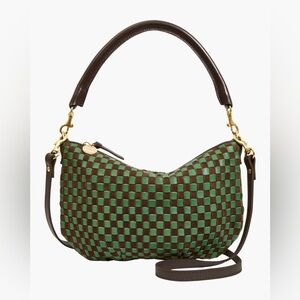 Clare V. Petit Moyen Messenger in DEEP PINE/CHOCOLATE WOVEN CHECKER SUEDE